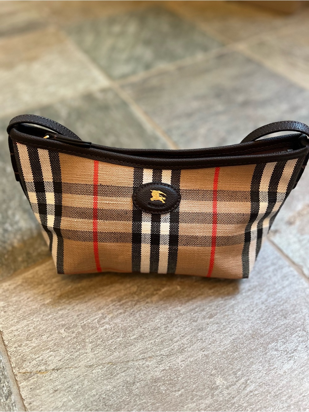 Small Burberry Highlands Bag in Tan, Black & Red Accents - Picture 4 of 14